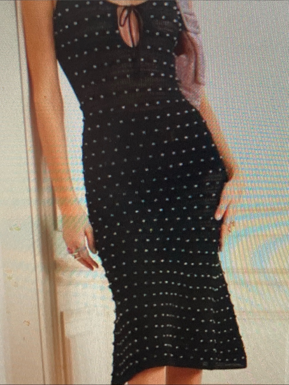 Black Polka Dot Tie-Neck Midi Dress